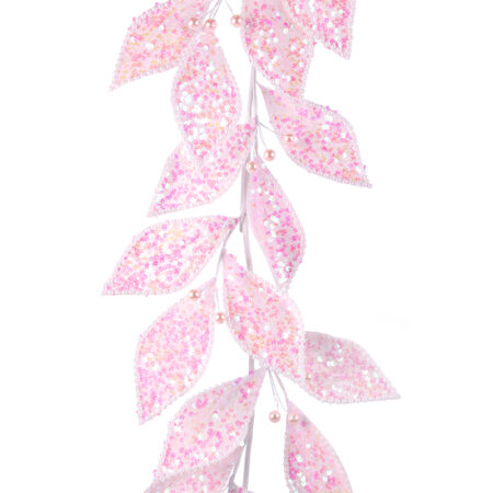 514000 Pink Glitter Leaf Garland 2