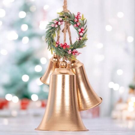 5250802 3 Large Gold Bells W Wreath