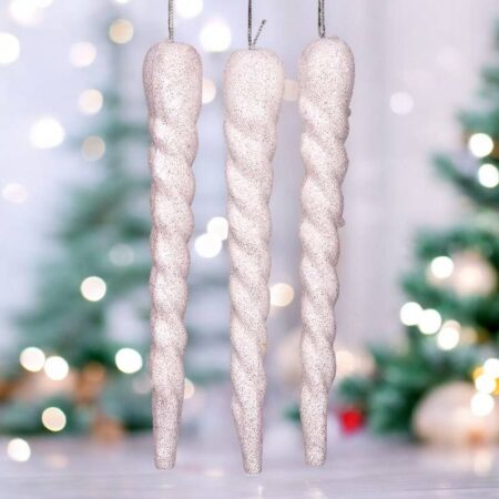 5250808 3PK White Iicicle Tree Ornament