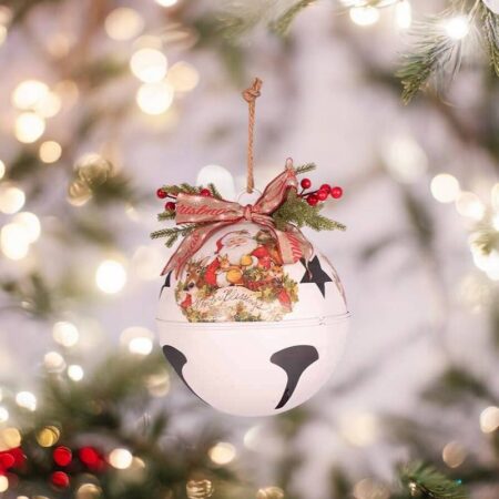 5250821 White Metal Bell W Burlap Bow