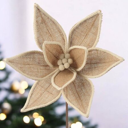 538331 Burlap Poinsettia W Ivory Trim Stem