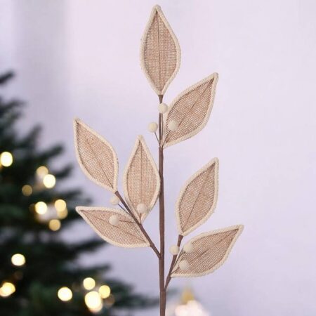 538332 Burlap Leaf Stem W Ivory